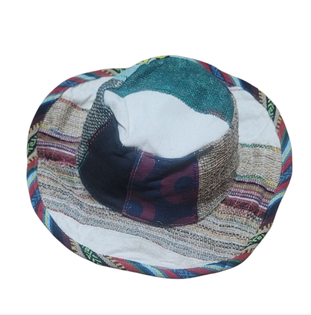 Handmade Hemp Patchwork Sun Hat: Unisex Hippie Style - Picture 5 of 10